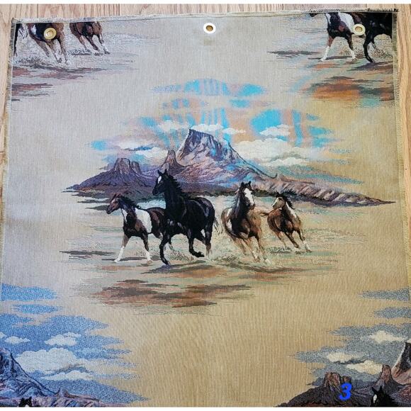 VTG 27x27 Tapestry Fabric Sample LaCrosse Furniture Co Country Horses Running - Picture 4 of 5